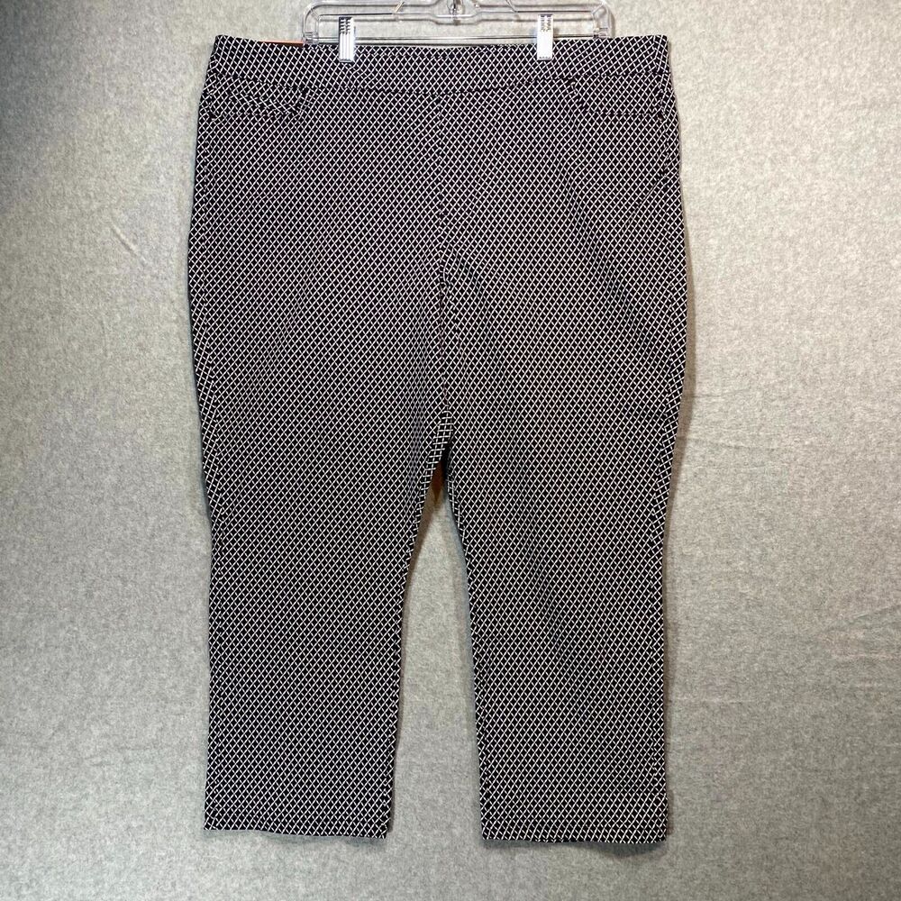 Mario Serrani Roll Cuff Capri Pants Women's 2XL Navy Diamond Stretch Zip Fly